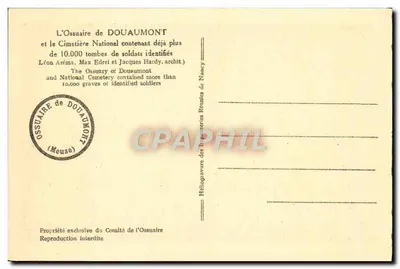 O Ossuário de Douaumont — Cemitério Nacional — editor Héliogravure de Nancy — Verso