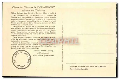 Kloster Ossuaire Douaumont — Kloster Tombeaux — Drukarnia Alvèoles — Rewers