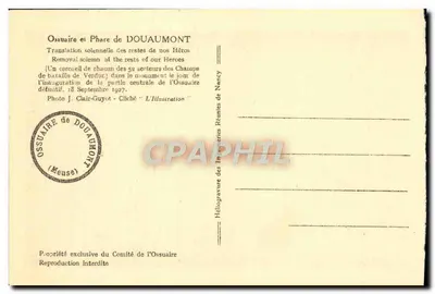 Ossuaire i Far Skarbowy Douaumont — Solenne przeniesienie szczątków 52 sektorów pola bitwy Verdun — 18 września 1927 — Rewers