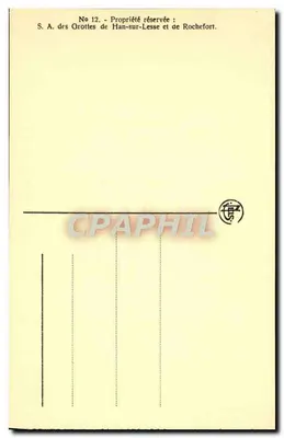 Jaskinie Han — Le Trophée — S.A. Jaskinie Han-sur-Lesse i Rochefort, nr 12 — Rewers