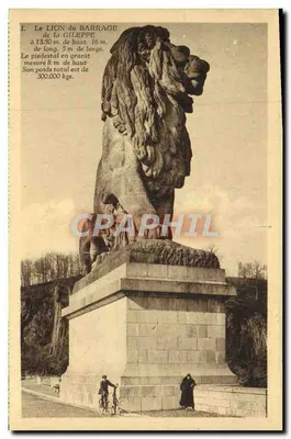 O LION do BARRAGE de la GILEPPE — estátua em granito — Photo Belge Lamière, Bruxelas