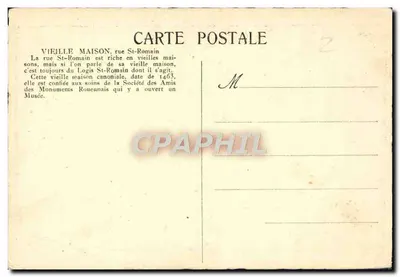 Rue St-Romain — Vieille maison canoniale datée de 1463 — R. DASTIRE — Verso