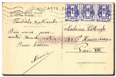 Most Henri IV w Châtellerault — widok rzeki i zamku — wydawca O.W.Y. — Rewers