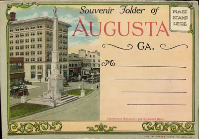 Monumento Confederado e Hotel Richmond — Augusta, GA — Pub. por Steve's Place, Augusta, GA