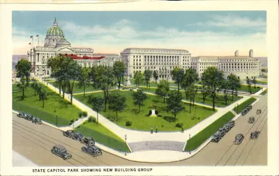 Parque do Capitólio Estadual mostrando novo grupo de edifícios — ilustração