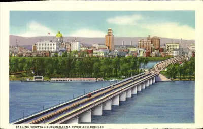 Skyline de Harrisburg — Rio Susquehanna e pontes — editor não visível