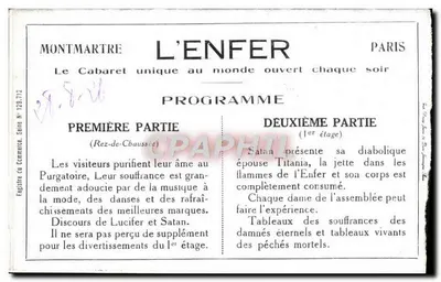 L'Enfer — attraction unique à Paris-Montmartre — éditeur NIEVAN — Rewers