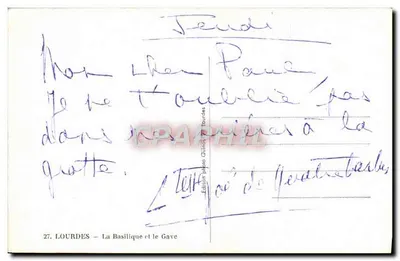 LOURDES — La Basílica y el Gave — Edición fotográfica Gounou Lourdes, n°27 — Reverso