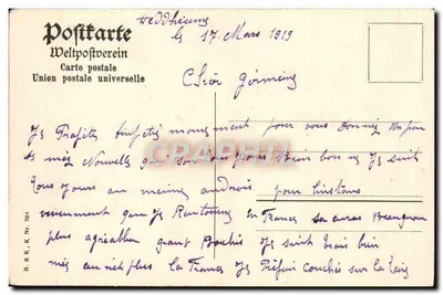 Bingen a. Rh — vista da catedral e da Burg Klopp — Postkarte Weltpostverein — Verso
