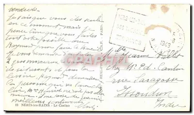 Néris-les-Bains — Il Casinò — editore Real-Photo-Cap — Verso