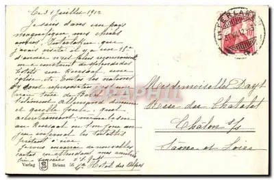 Berner Oberland — panoramowy widok Alp szwajcarskich z nazwami szczytów — Verlag Brienz 56 — Rewers