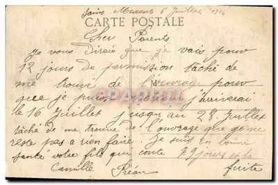 Camp de La COURTINE (Creuse) — Le Mess des Officiers — Éditeur Jullian-Lodève — Verso