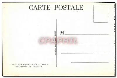 Comboio de equipagens militares — Transporte de cavalos — Georges Lang, Imp. Paris — Verso