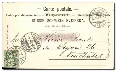 Baden (Suíça) — Castelo do Landvogteischloss — Postkartverlag Th. Zingg, Baden (Suíça), n° 438 — Verso