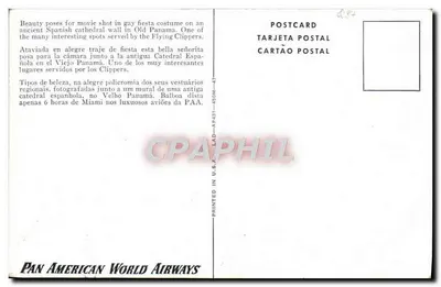 Kobieta w stroju festijnym — przed ruinami skalnymi — Pan American World Airways — Rewers