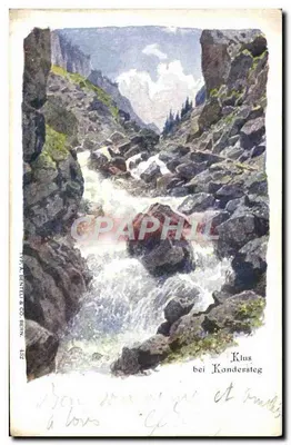 Kluss bei Kandersteg — paisagem de vale com cachoeira — Typ. A. Benteli & Co. Bern, n° 302