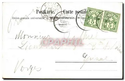 Kluss bei Kandersteg — paisagem de vale com cachoeira — Typ. A. Benteli & Co. Bern, n° 302 — Verso