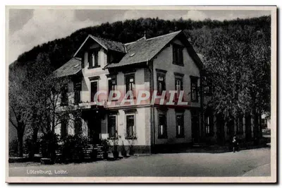 Lützelburg, Lothr. — Vista de um edifício de dois andares com varanda — editor Korr's Großvarlag, Schwabach