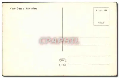 Nowy Dom u Křivoklátu — widok ulicy z samochodem i budynkiem — wydawca ORBIS, nr serii 5 285.153 — Rewers