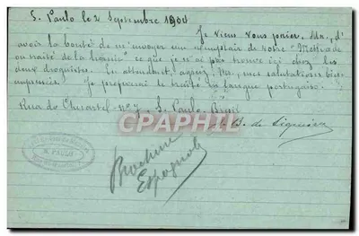 Brasil — Carta postal de São Paulo para Paris — União Postal Universal — Verso