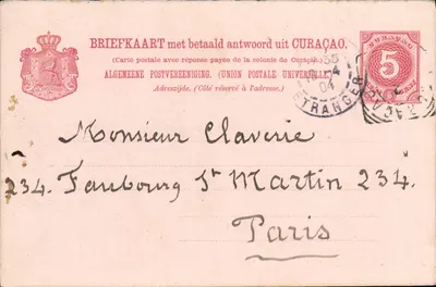 Curaçao — Carta postal com resposta paga — Editor: ALGEMEENE POSTVEREENIGING