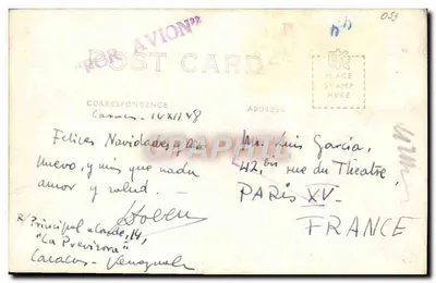 Vista de uma rua colonial — Carta de boas-vindas para as Páscoas e o Ano Novo — editor não visível — Verso