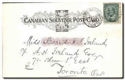 Canadian Pacific Railway Elevators, Fort William, Ont. — widok portowy z silosami i statkiem — wydawca Canadian Souvenir Post Card — Rewers