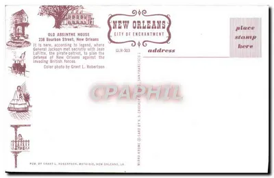 Old Absinthe House — 238 Bourbon Street — New Orleans — GLR-303 — H. S. Crocker & Co. — Verso