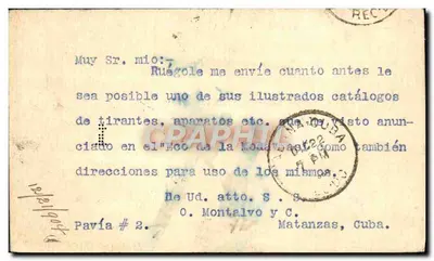 Entier 1905 Matanzas para Paris — Verso