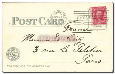 Palácio das Minas e Metalurgia — Feira Mundial de St. Louis 1904 — Samuel Cupples Envelope Co. — Verso