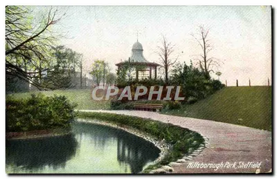 Parque Hillsborough, Sheffield — vista do kiosque e do lago — editor B.D.&S. KROMO- Series