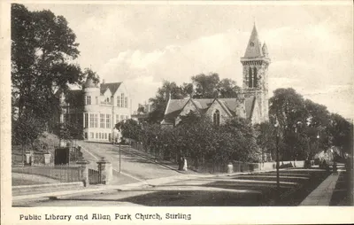 Biblioteca Pública e Igreja Allan Park, Stirling — vista panorâmica — editor não visível