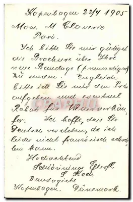 København — karta pocztowa handlowa do Paryża — wydawca S. Koch — Rewers