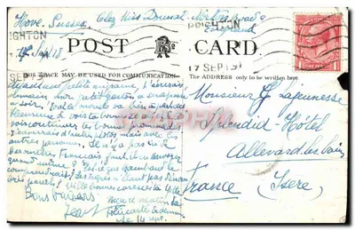 Bilhete postal antigo Second Avenue Hove — Verso