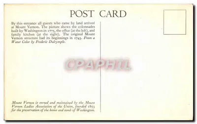 West Front, Mount Vernon — vista pintada — MT. V. L. A. OF THE U. n° 1934 — Verso