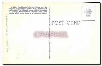 Sala de Mrs. Washington — Mt. Vernon, Va. — B. S. Reynolds Co. n° 310 — Verso