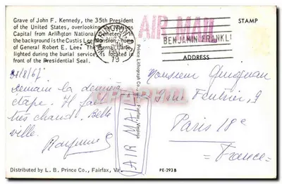 Tomba di John F. Kennedy — Cimitero Nazionale di Arlington — Prince Lithograph Co. — Verso