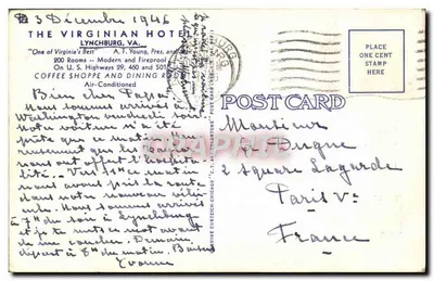 The Virginian Hotel — Lynchburg, VA. — éditeur C.A. H533 — Achterkant