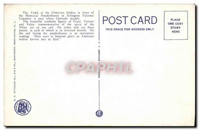 Tomba del Soldato Sconosciuto — Arlington, VA — B. S. Reynolds Co. n° 2A882 — Verso