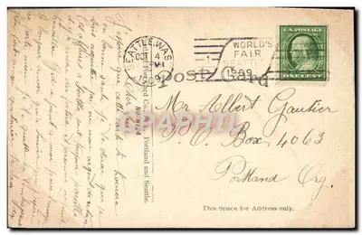Estação de bombeiros, Alaska, Yukon, Exposição Pacífica — Exposição de Seattle, Washington — Carte postale officielle 1908 — Verso