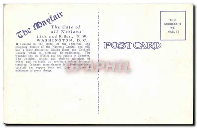 O Café das Nações — The Mayfair — 13th and F. Sts., N.W. — Washington, D.C. — Verso