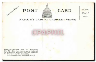 Washington a partir do Monumento (Norte) — vista panorâmica — B. S. Reynolds Co., Washington, D.C., n° 4032 — Verso
