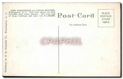Novo Posto de Correios e Estação Union — Washington, D.C. — Publicado pela B. S. Reynolds Co. — Verso