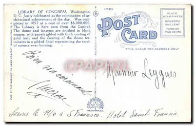 Biblioteca do Congresso — Washington, D.C. — editor Tichnor Colorchrome — Verso