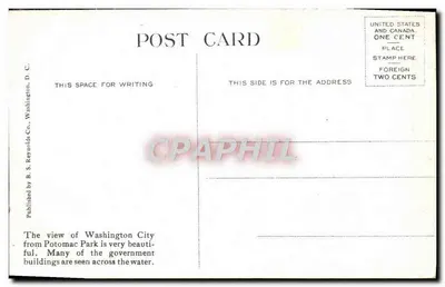 Washington visto do Potomac Park — vista do monumento de Washington — editor B. S. Reynolds Co., Washington D.C. — Verso