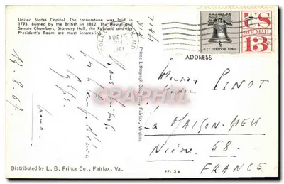 Cartolina moderna Capitolio degli Stati Uniti — Verso