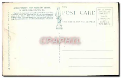 Calle Mercado, Oeste desde la 11th Street, Filadelfia, PA — Publicado por Post Card Distributing Co. n°45 — Reverso