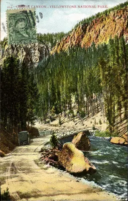Gibbon Canyon — Parque Nacional de Yellowstone — Publicado pela Schneier Drug Co., Livingston, Mont.
