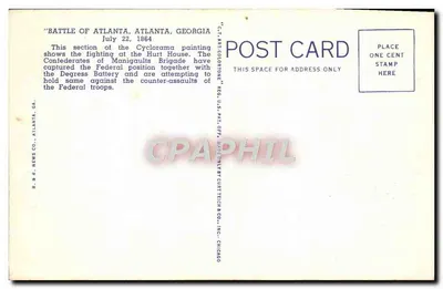 Batalha de Atlanta — Edifício Cyclorama, Atlanta, Ga. — R.R. News Co., Atlanta, Ga. n° 7A-H2218 — Verso