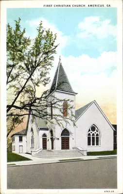 Primeira Igreja Cristã, Americus, GA — editor C.T. American Art Colored, n° 4765-29